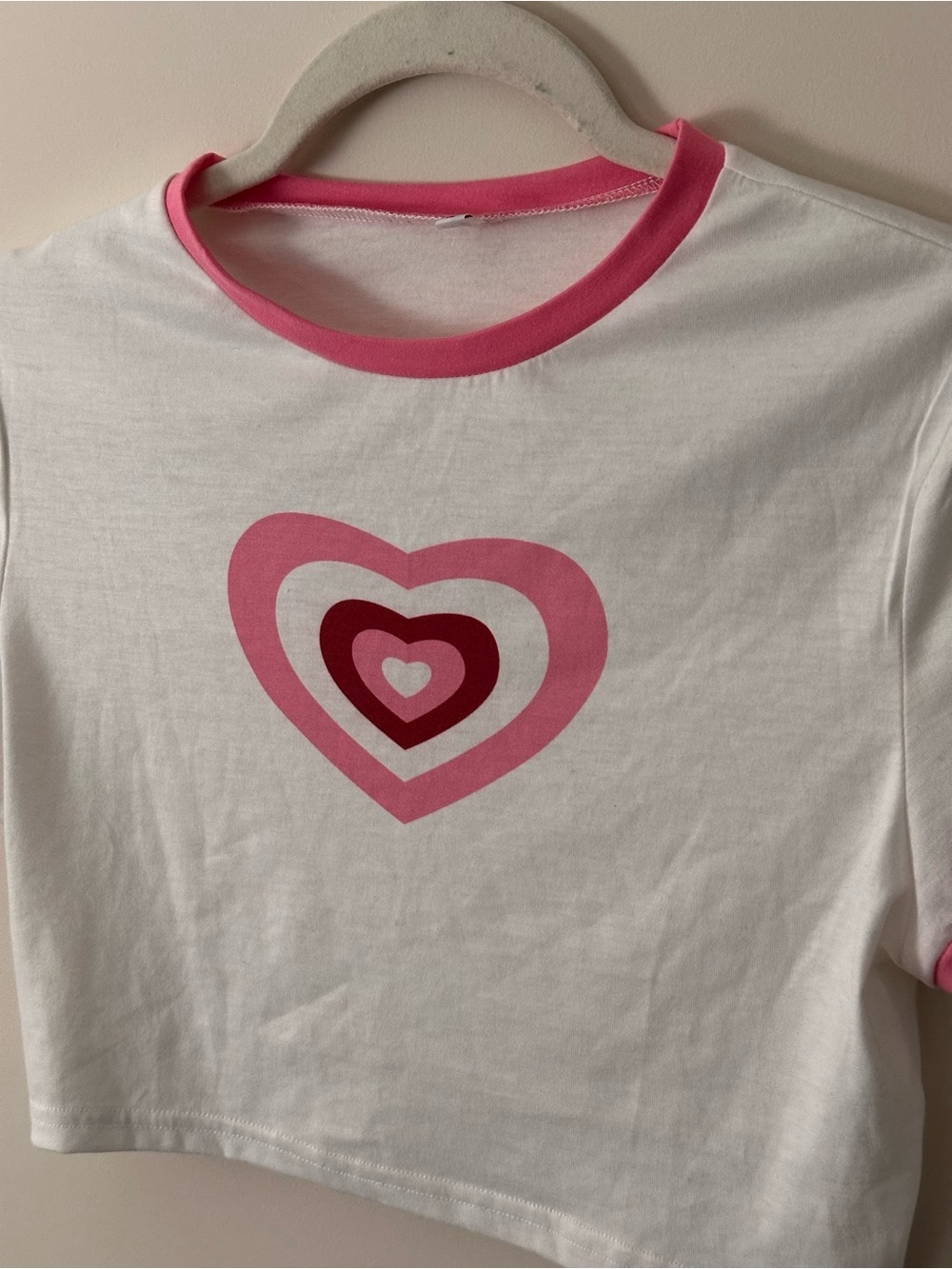 Pink Heart Ringer Crop Tee - Picture 2 of 3